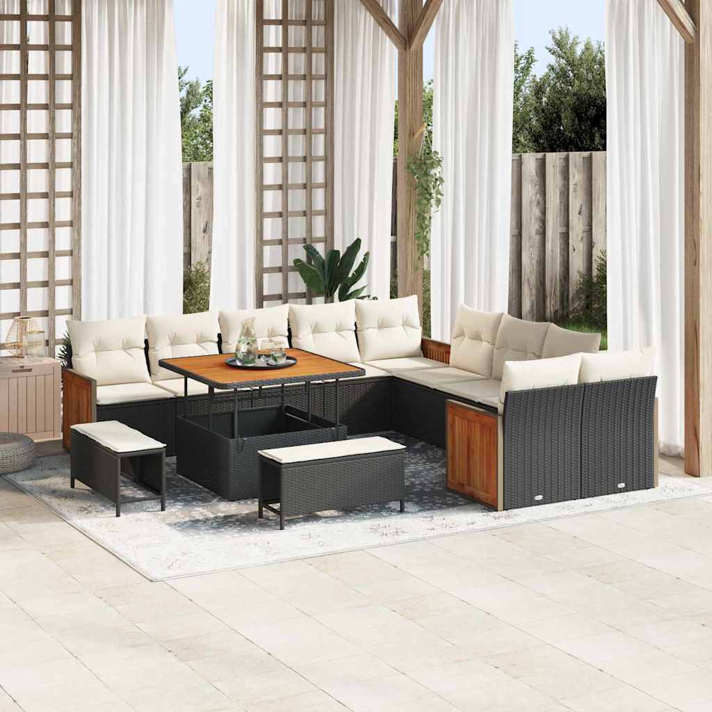 Garten-Sofa-Set 13 pcs Schwarz und Creme 100 x 100 x 71 cm